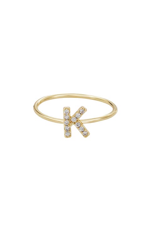 Pavé CZ Initial Charm Ring