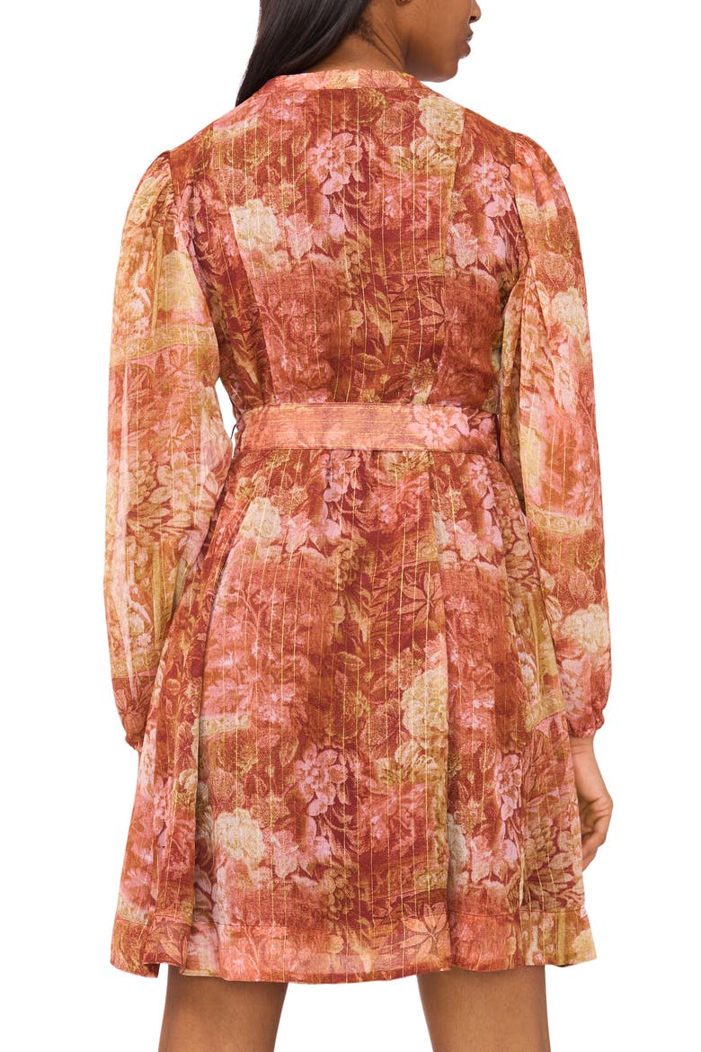 Floral Long Sleeve Belted A-Line Dress, Alternate, color, VINTAGE PEARL