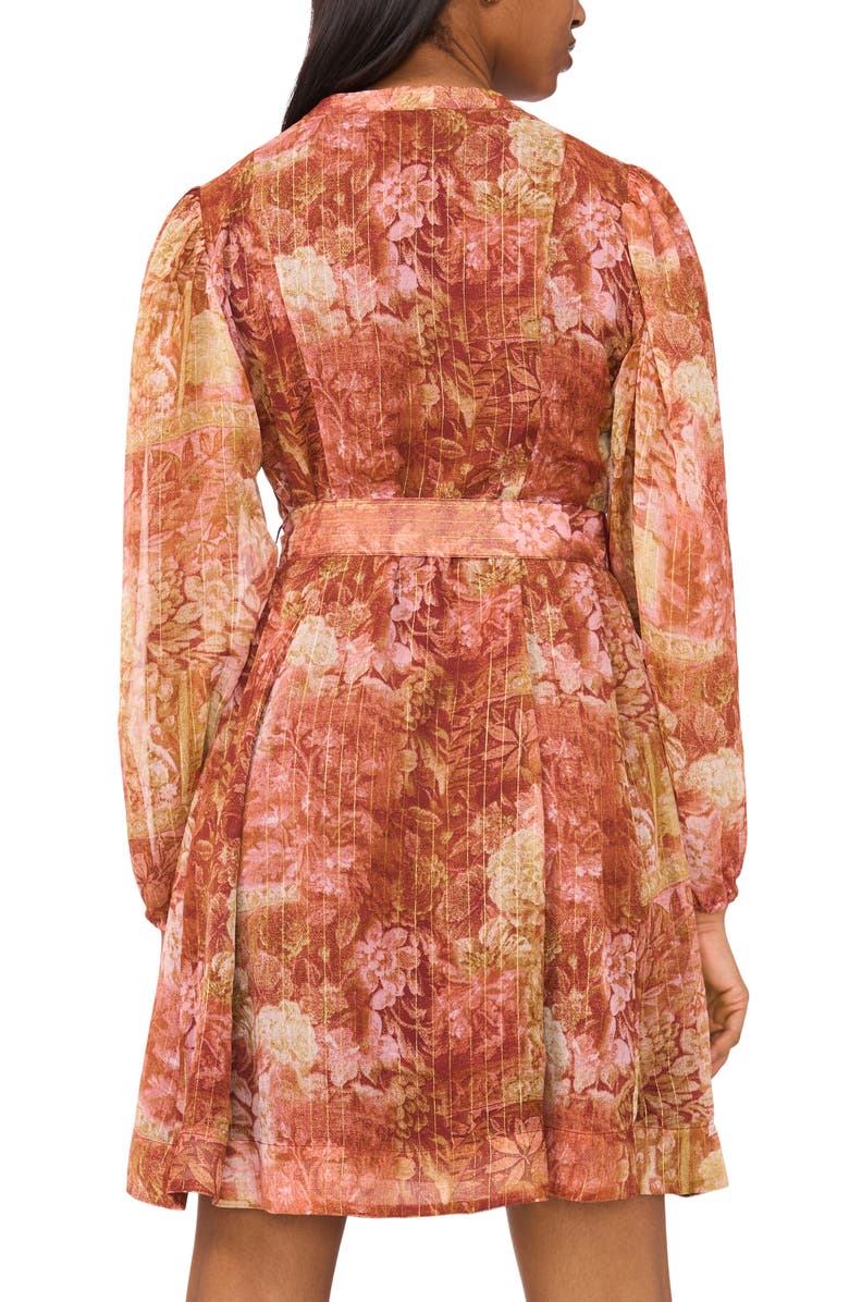 Halogen<sup>®</sup> Floral Long Sleeve Belted A-Line Dress, Alternate, color, Vintage Pearl