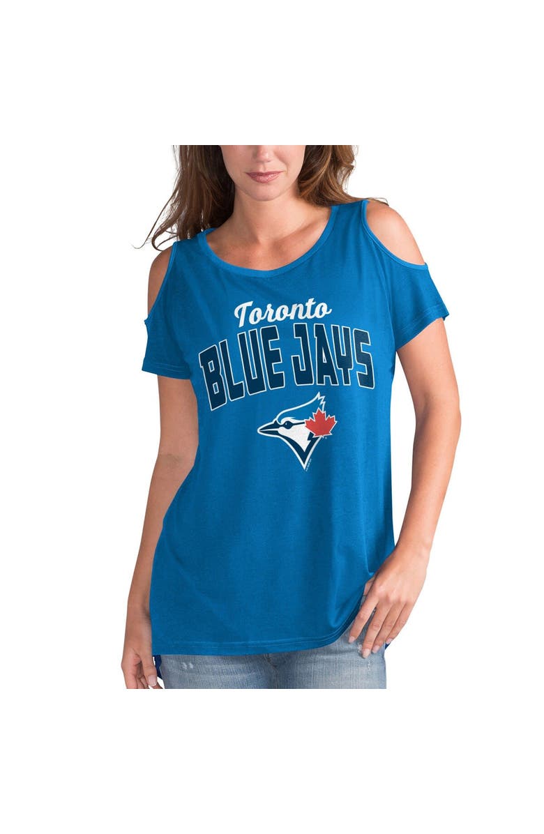 G-III 4HER BY CARL BANKS Women's G-III 4Her by Carl Banks Royal Toronto Blue Jays Clear the Bases Cold Shoulder T-Shirt, Alternate, color, 