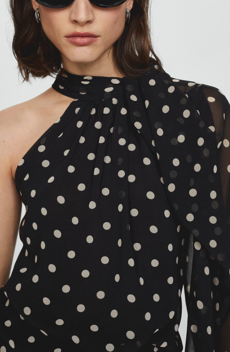 MANGO Adela Polka Dot One-Shoulder Chiffon Top, Alternate, color, 