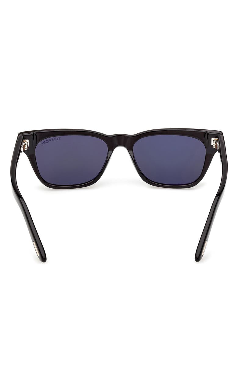 TOM FORD Penn 53mm Rectangular Sunglasses, Alternate, color, Shiny Black / Blue Lens
