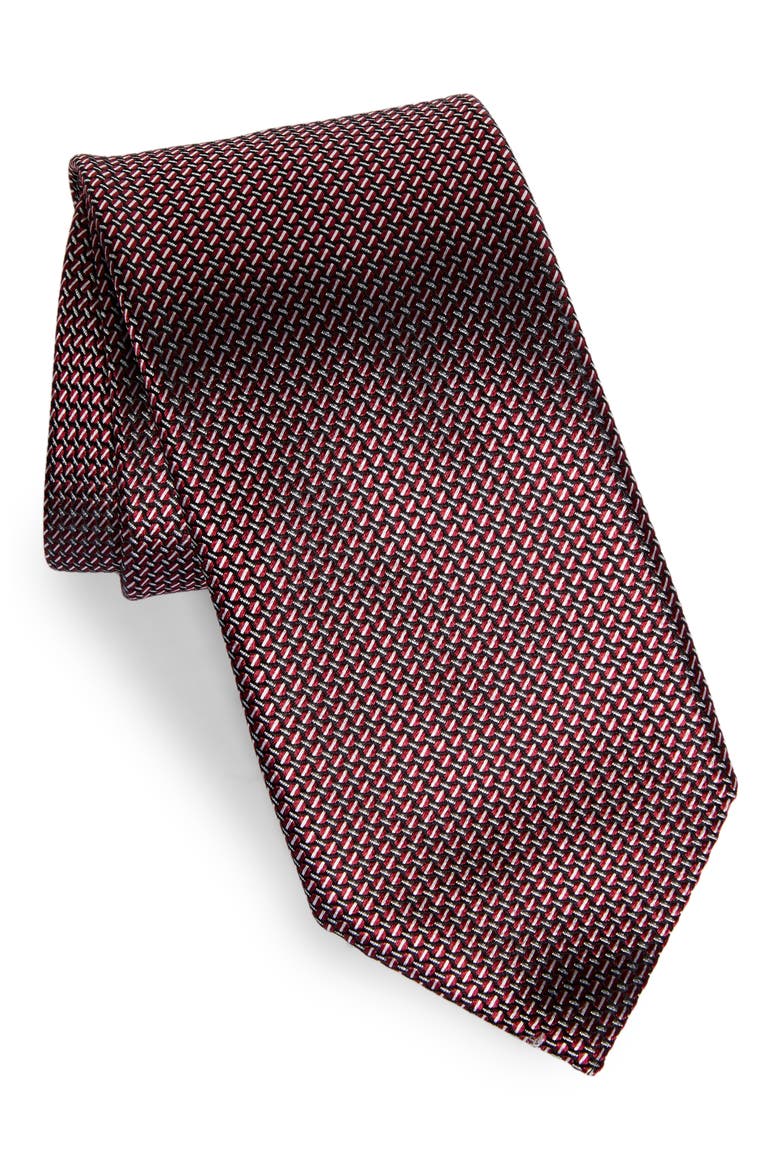 Paglie Small Weave Mulberry Silk Tie, Main, color, RED