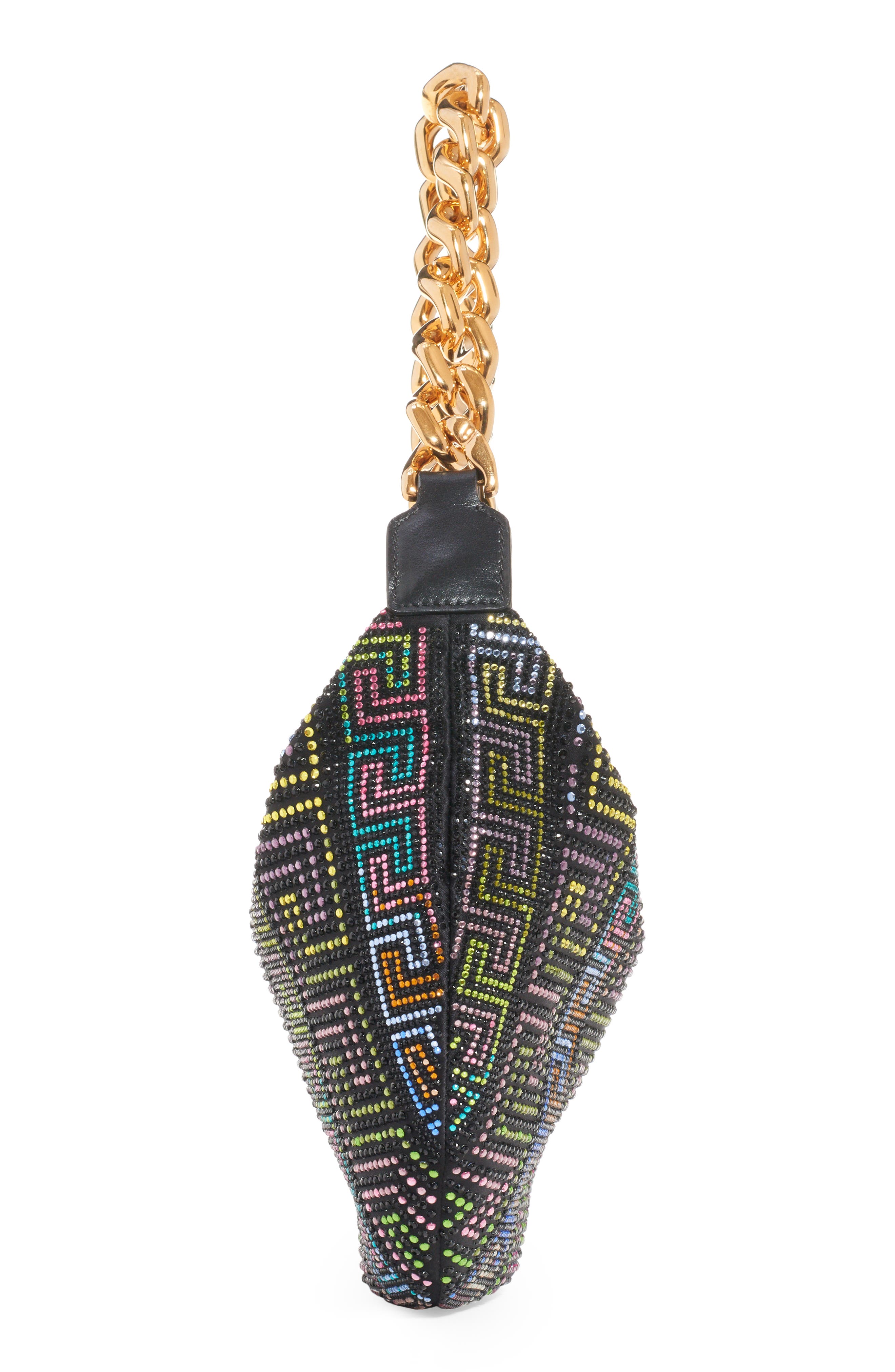 Versace Greca Crystal Embellished Convertible Hobo Bag, Alternate, color, 