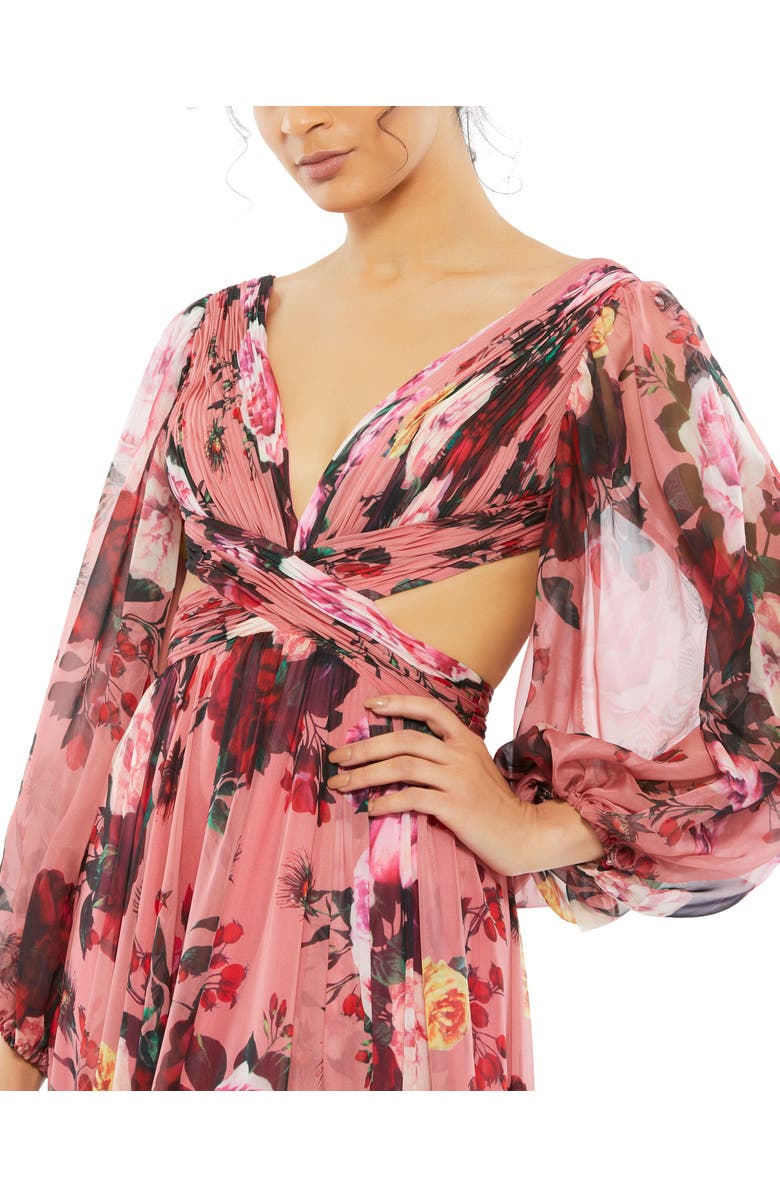 Mac Duggal Open Back Floral Blouson Sleeve Dress, Alternate, color, Rose Multi