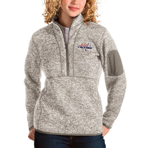 Women's Antigua Oatmeal Washington Capitals Fortune Half-Zip Sweatshirt