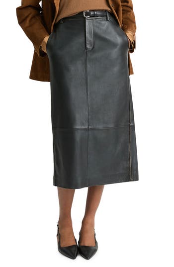 Shop Vince Leather Pencil Skirt In Vintage Black