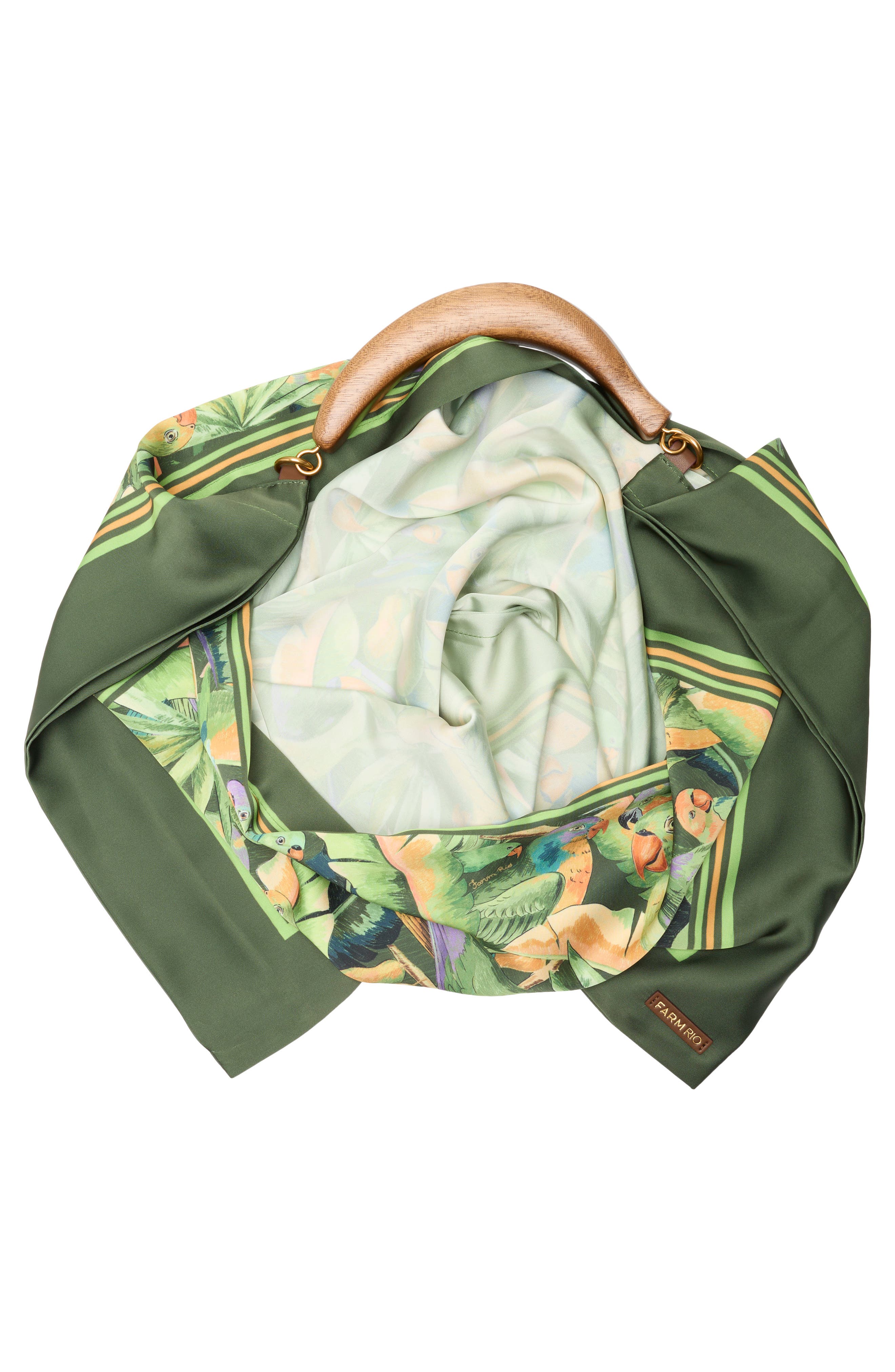 Medium Satin Scarf Bag, Alternate, color, PARROTS FOREST GREEN