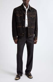 Versace Decorative Topstitch Cotton Poplin Button-Down Shirt