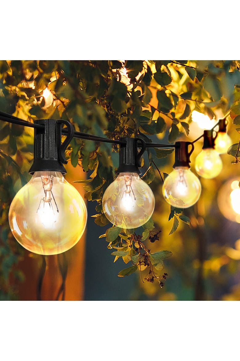 25-Light Indoor/Outdoor 25 ft. Contemporary Rustic Incandescent G40 Bistro Globe Bulb String Lights, Alternate, color, Black