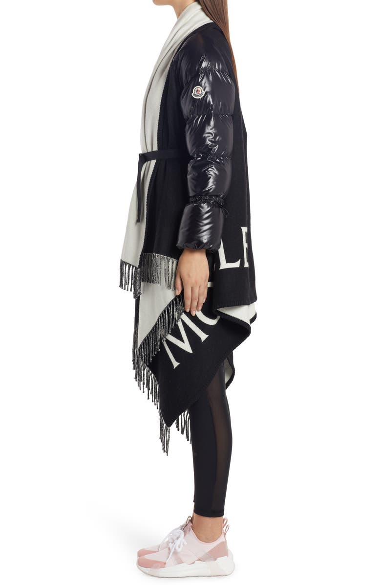 Moncler Logo Down Sleeve Wool Cape, Alternate, color, 