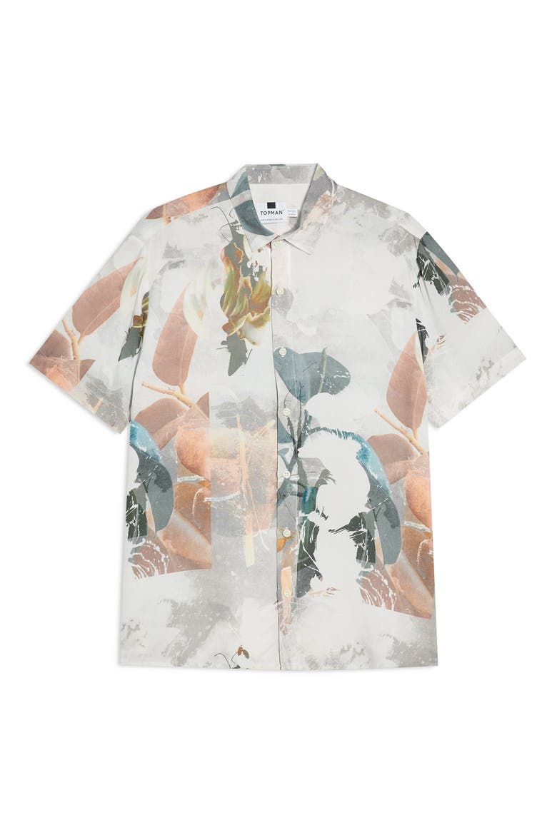 Norsen Watercolor Short Sleeve Button-Up Shirt, Alternate, color, GREY MULTI