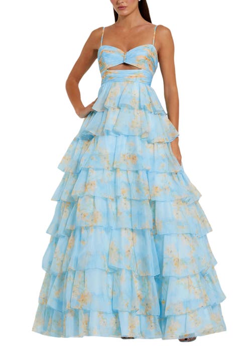 Floral Cut Out Ruffle Tiered Ballgown