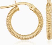 Oradina 18K Yellow Gold Ribbed Mini Hoops