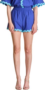 English Factory Rickrack Trim Cotton & Linen Shorts