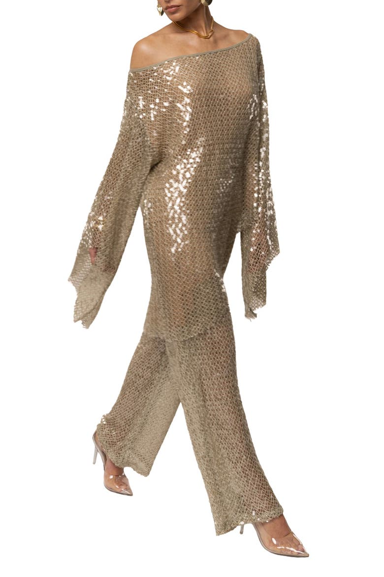 Sheer Glow Sequin Top, Alternate, color, Sage