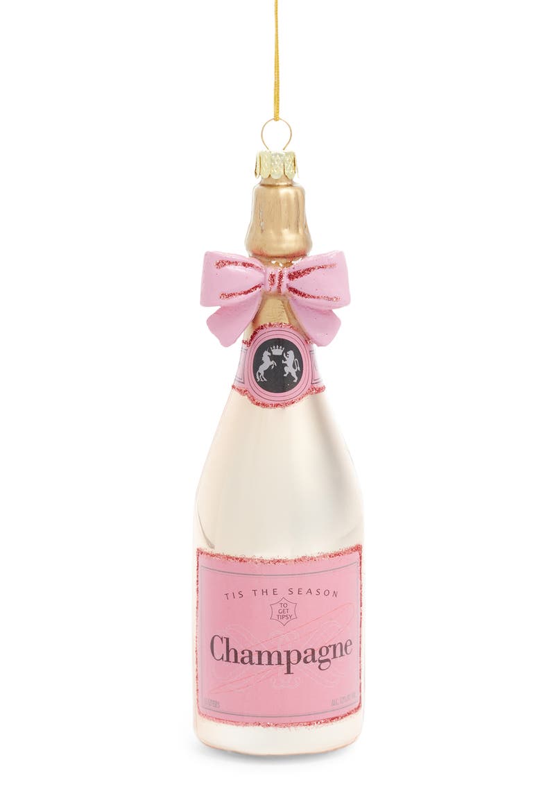 Champagne Bottle Glass Ornament, Main, color, PINK MULTI