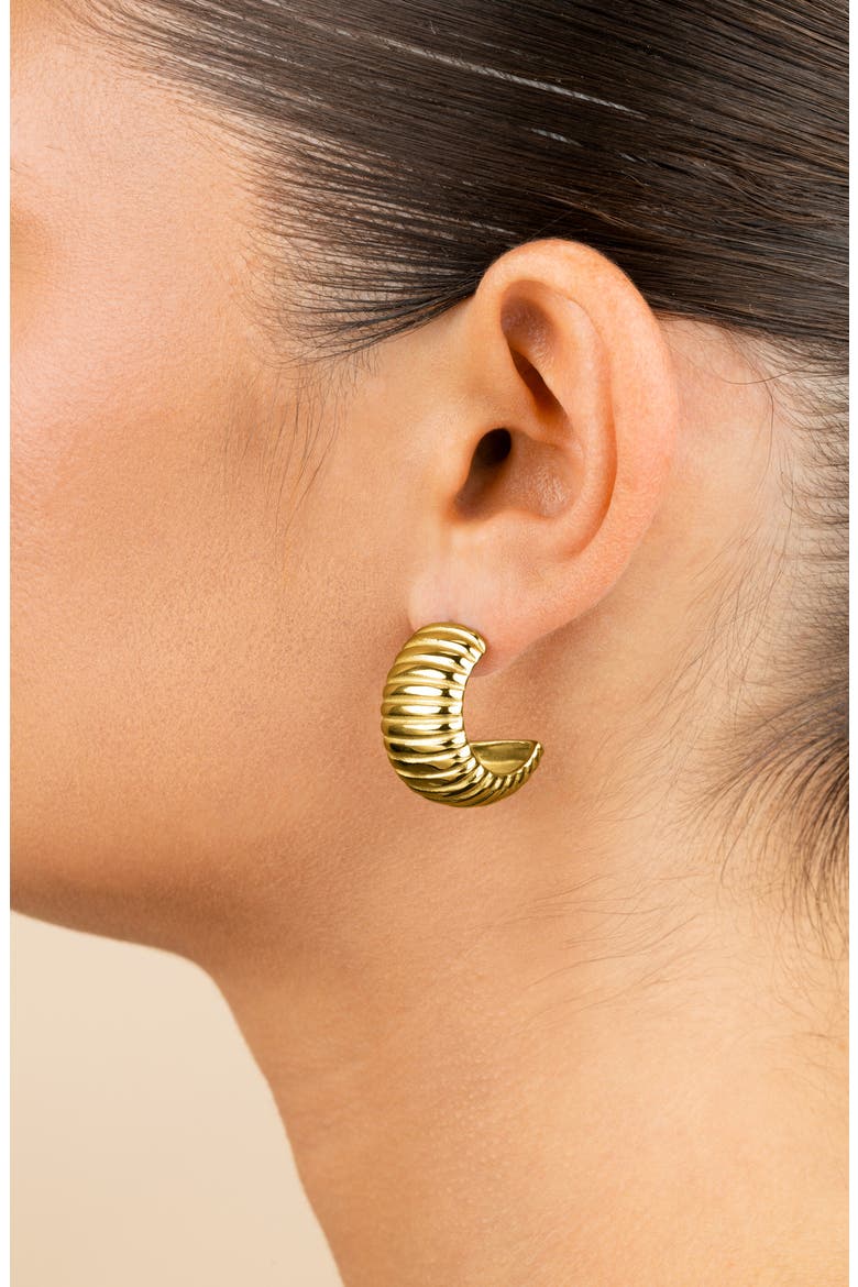Philippa Ribbed Huggie Hoop Earrings, Alternate, color, GOLD