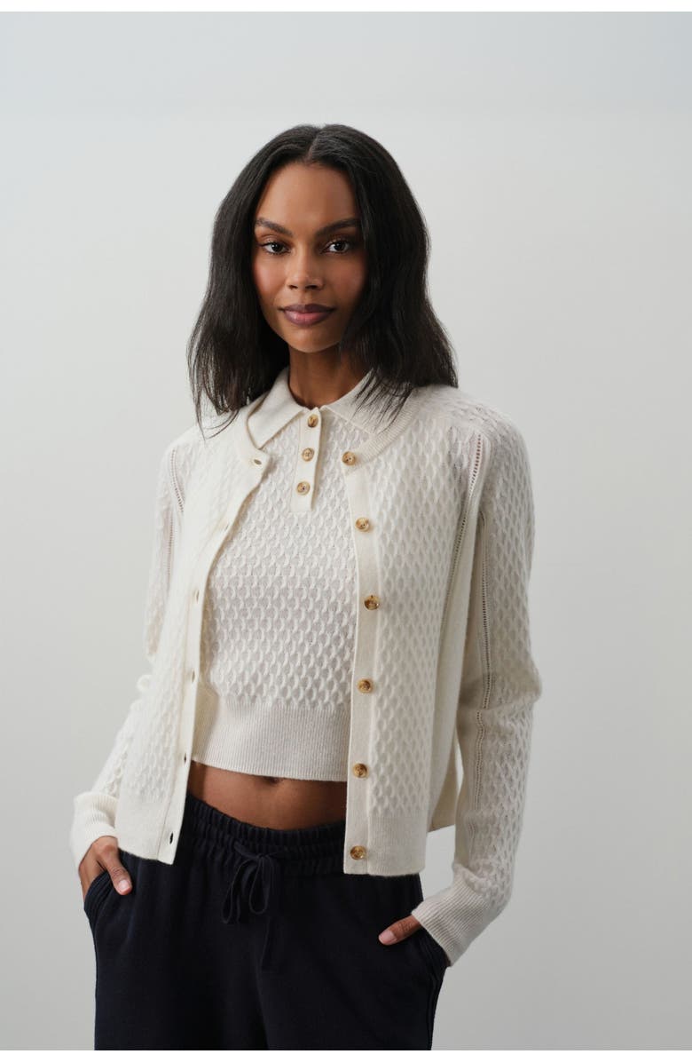 NAKED CASHMERE Beatrice Cashmere Cableknit Cardigan, Alternate, color, Ecru