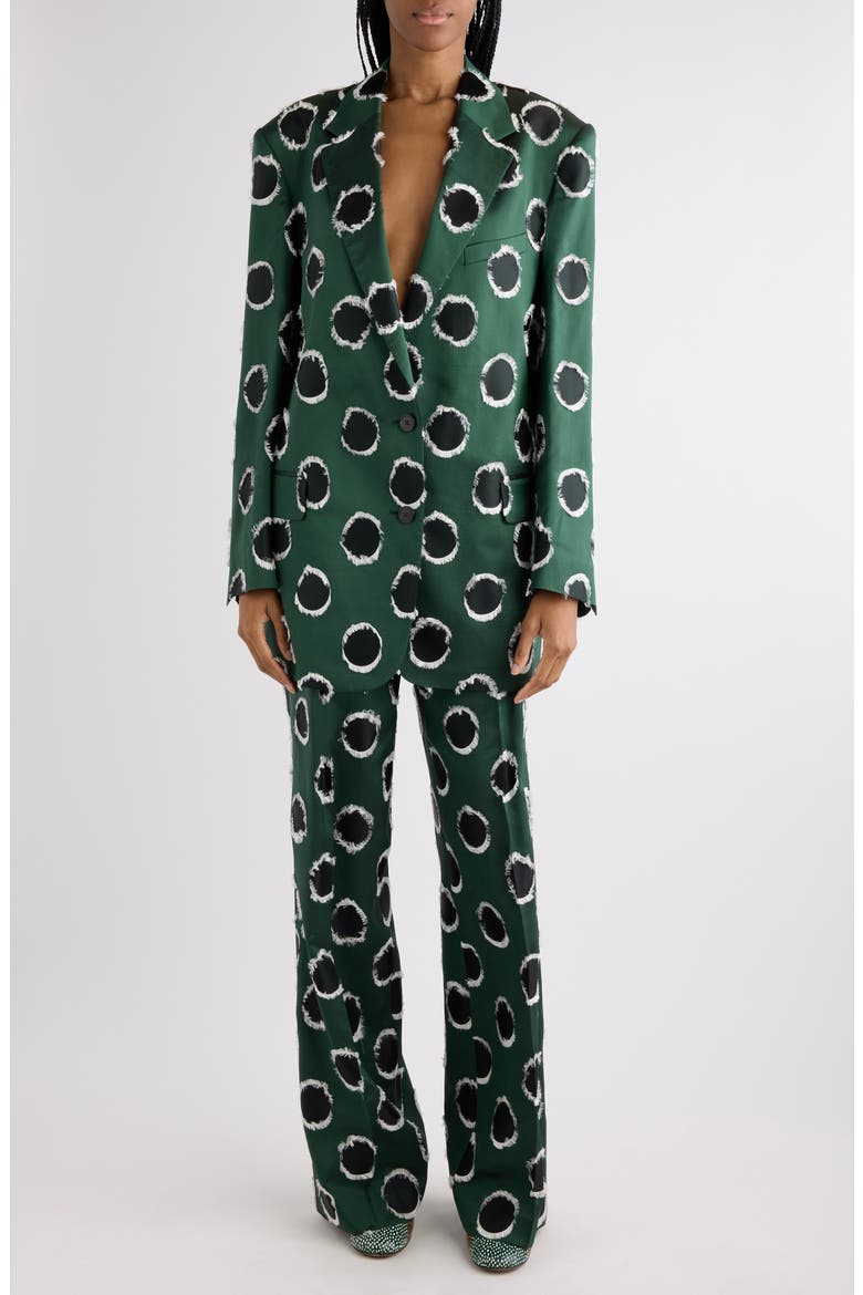 Basti Fil Coupé Polka Dot Oversize Double Breasted Satin Blazer, Alternate, color, DARK GREEN