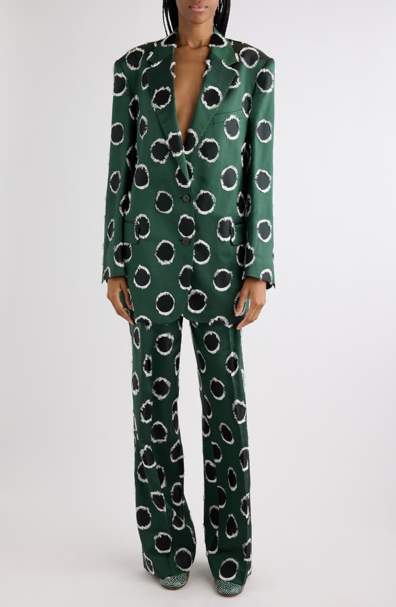 Dries Van Noten Portias Fil Coupé Polka Dot Pleated Satin Straight Leg Pants, Alternate, color, Dark Green