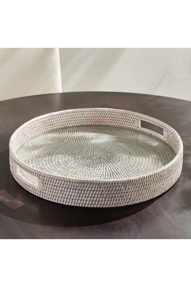 Burma Rattan Round Serving Tray Large, Alternate, color, White