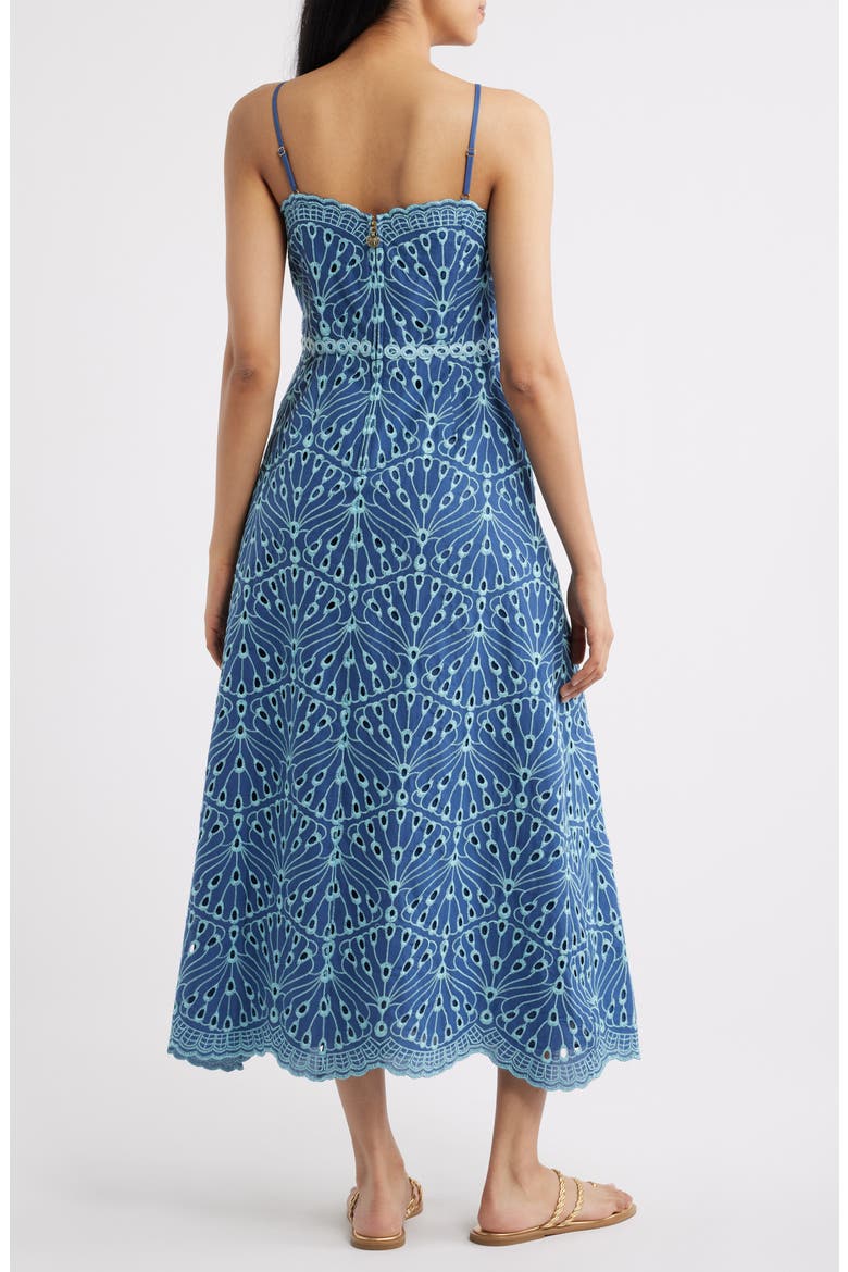 Arlin Eyelet Embroidered Midi Dress, Alternate, color, STARLIGHT NAVY X CAPRI BLUE