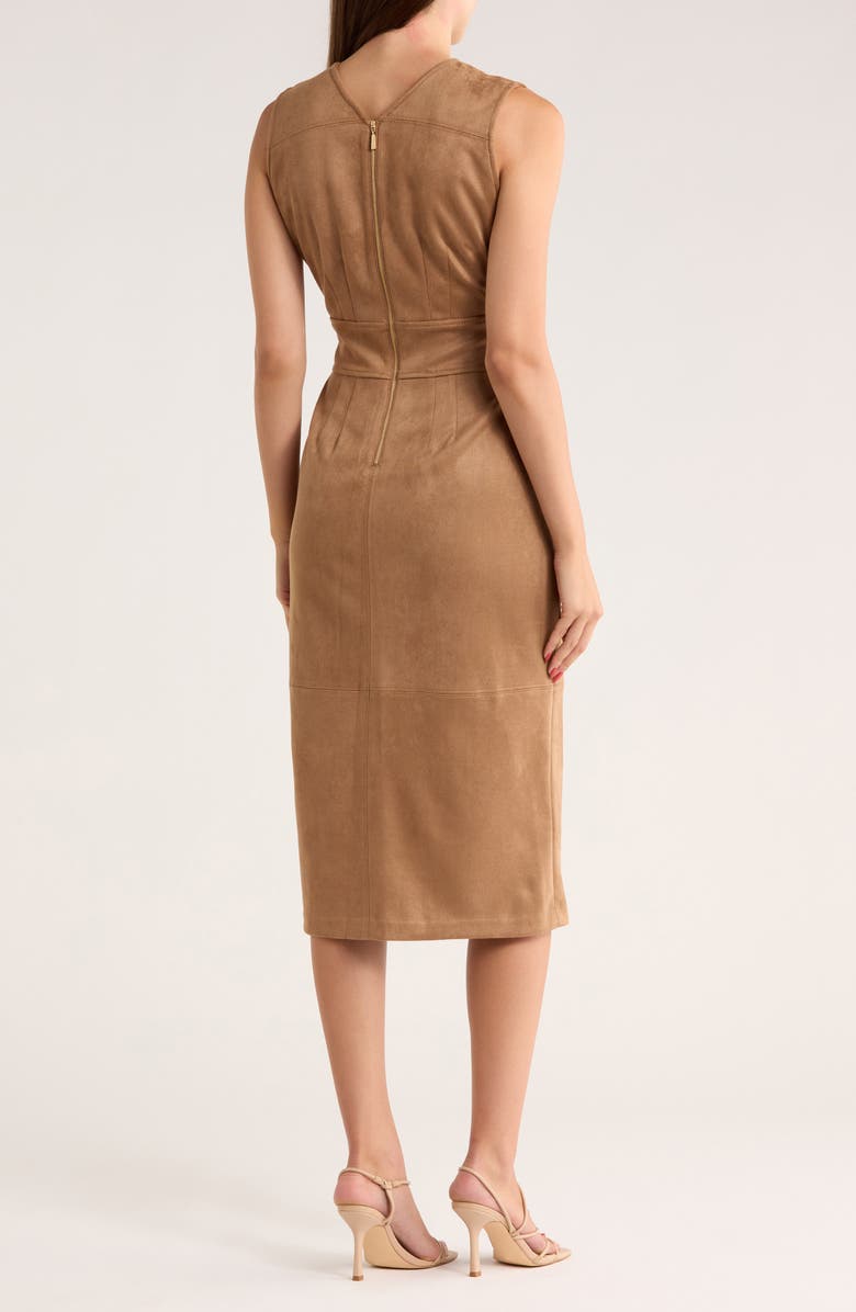 Calvin Klein Belted Faux Suede Midi Sheath Dress, Alternate, color, Luggage