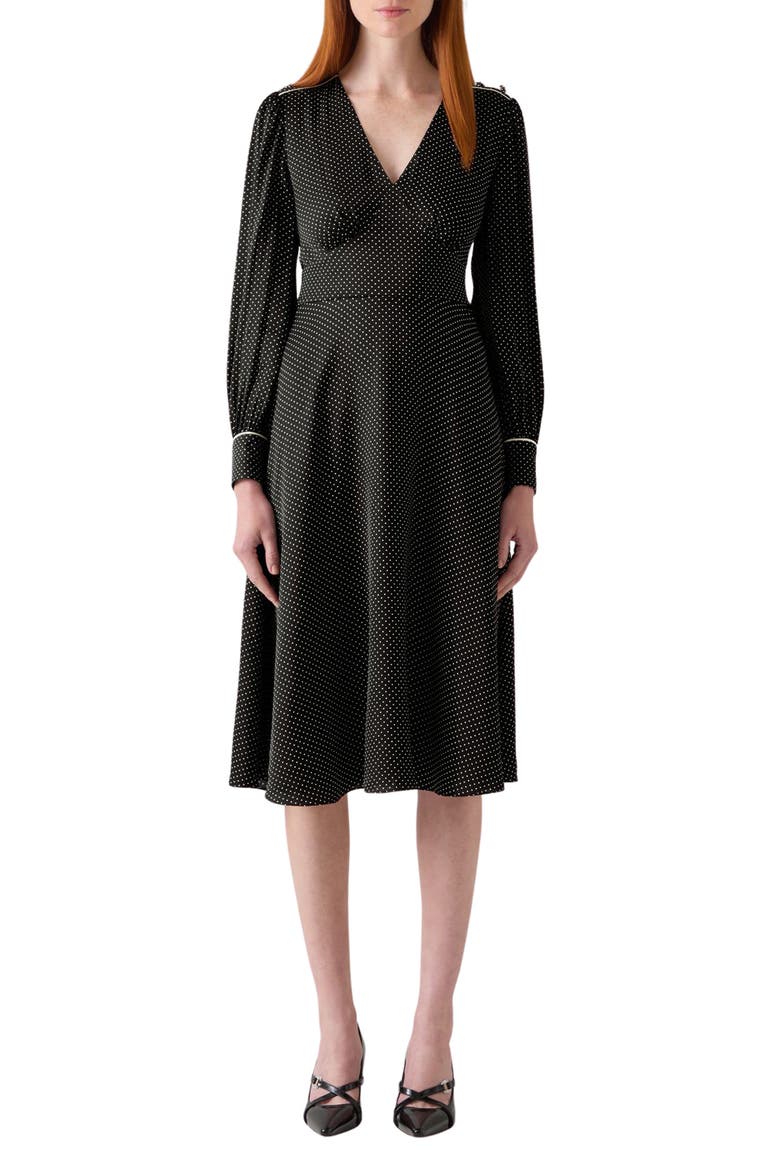 Larissa Long Sleeve Midi Dress, Main, color, BLACK CREAM