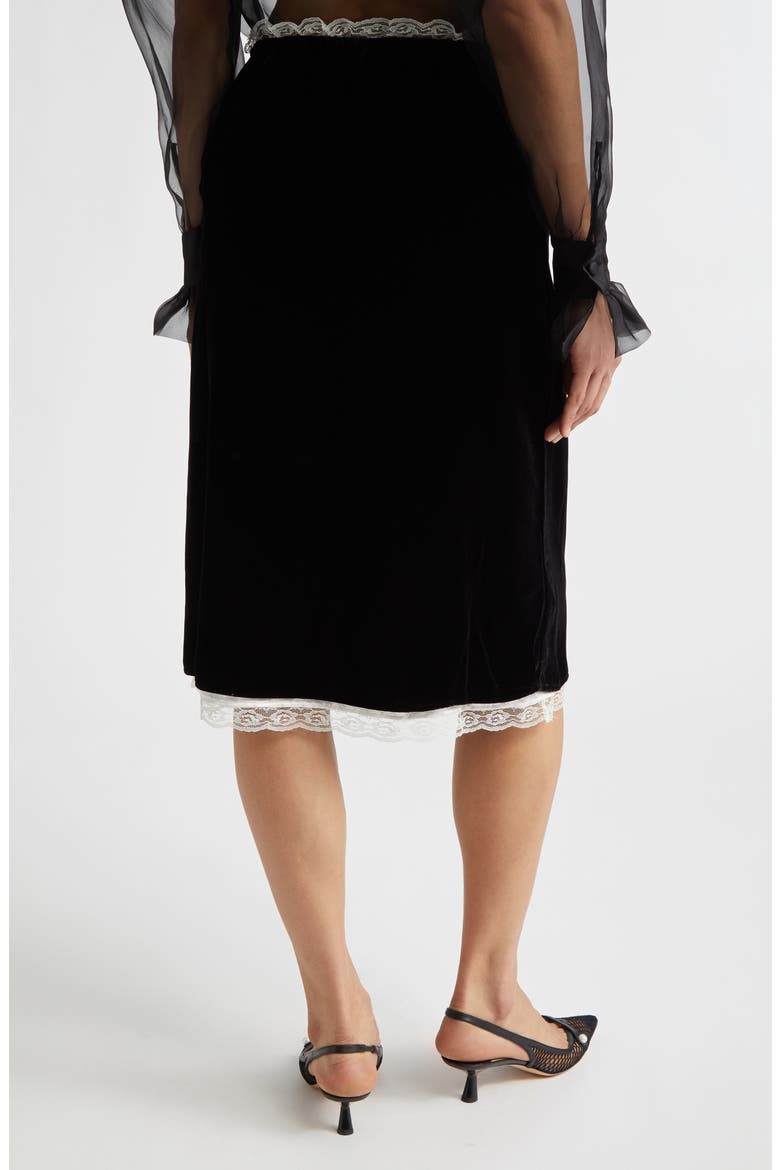 Gender Inclusive Celerie Lace Trim Velvet Slip Skirt, Alternate, color, BLACK
