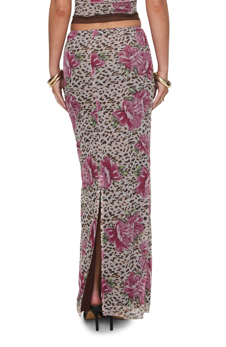 Princess Polly Colton Floral Leopard Mesh Maxi Skirt, Alternate, color, Brown