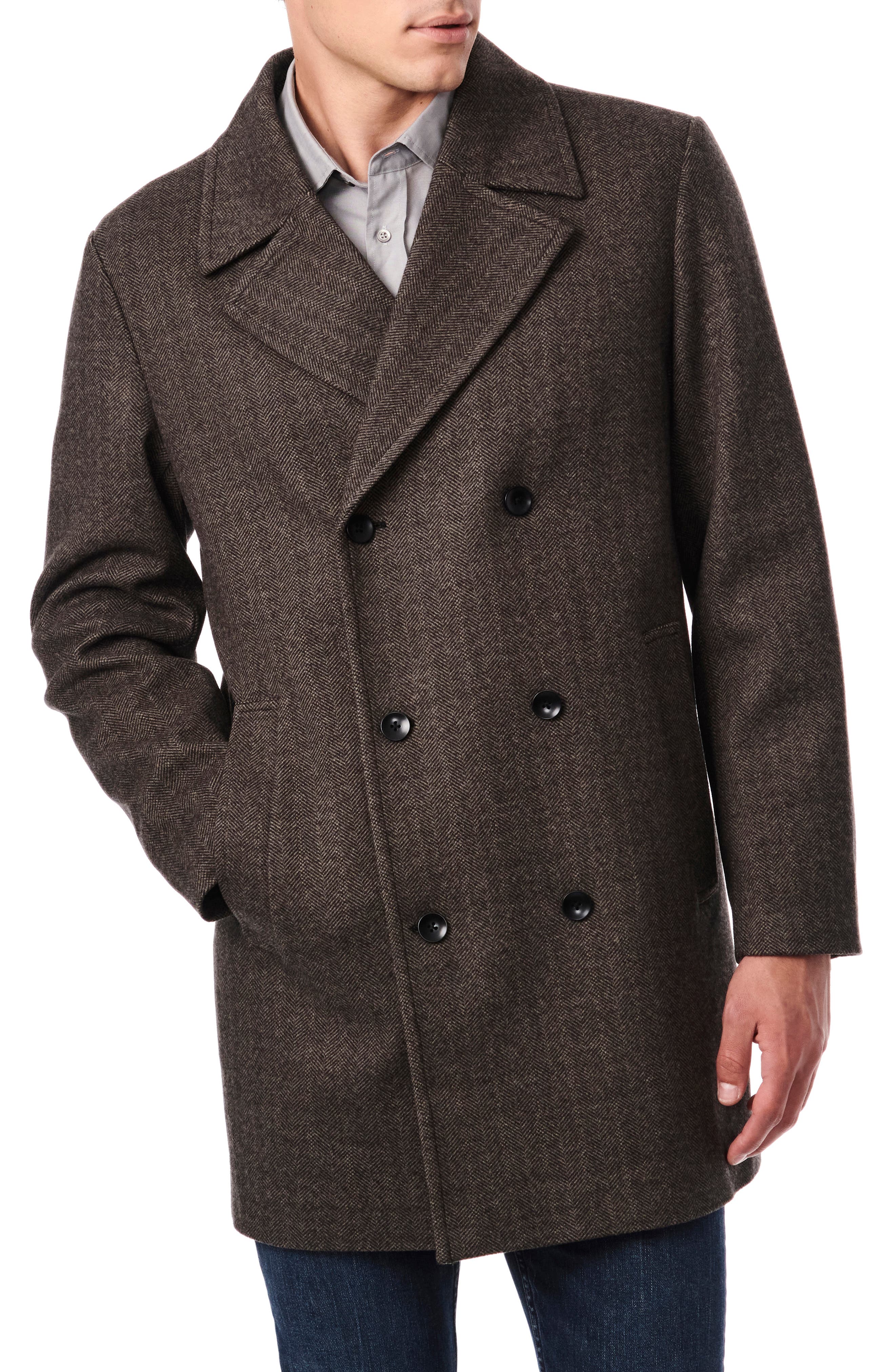 Bernardo Herringbone Double Breasted Overcoat