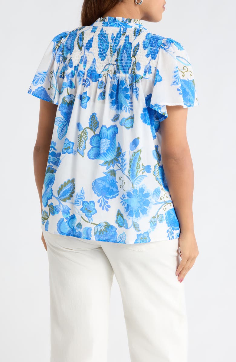 SUGARLIPS Samian Floral Romy Mock Neck Top, Alternate, color, White-Blue-Green