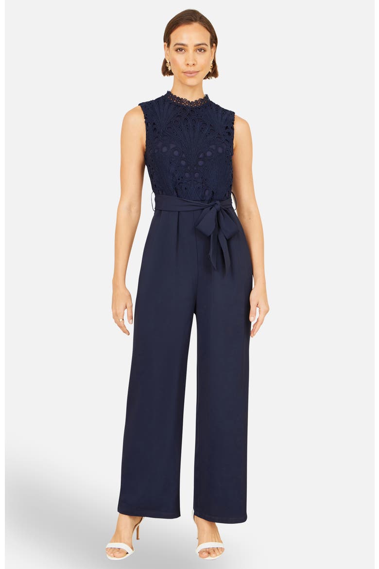 Lace Sleeveless Jumpsuit, Alternate, color, Navy