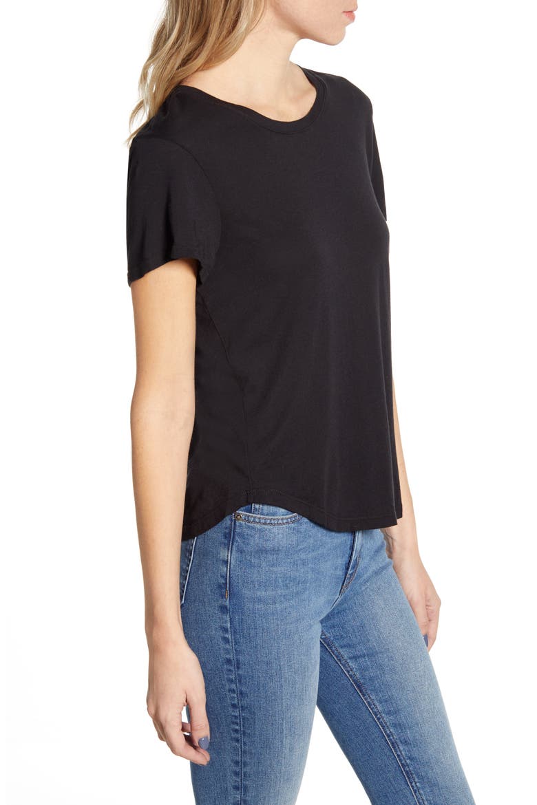 Abbie Crewneck Cotton Blend Tee, Alternate, color, BLACK