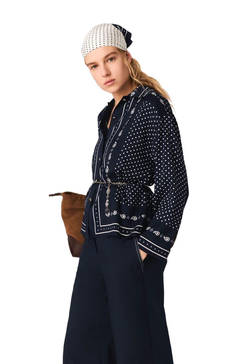 maje Flowing printed shirt, Alternate, color, Navy Dot Bandana Print