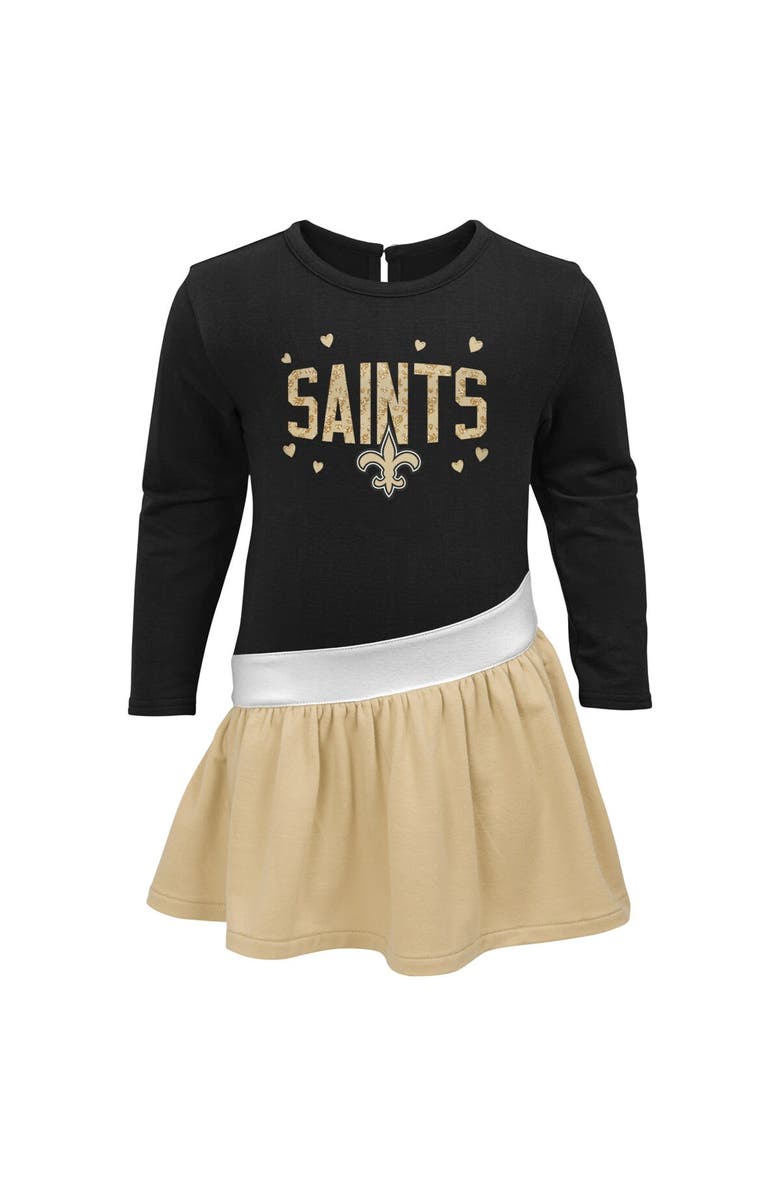 Outerstuff Girls Toddler Black/Gold New Orleans Saints Heart To Heart Jersey Tunic Dress, Alternate, color,