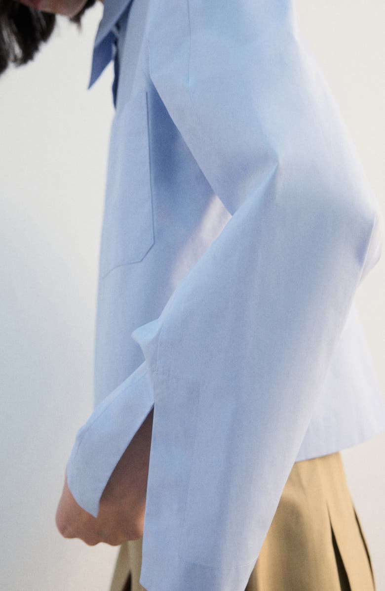 MANGO Crop Button-Up Shirt, Alternate, color, Sky Blue