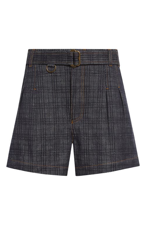 Burberry Check Denim Belted Shorts In Black
