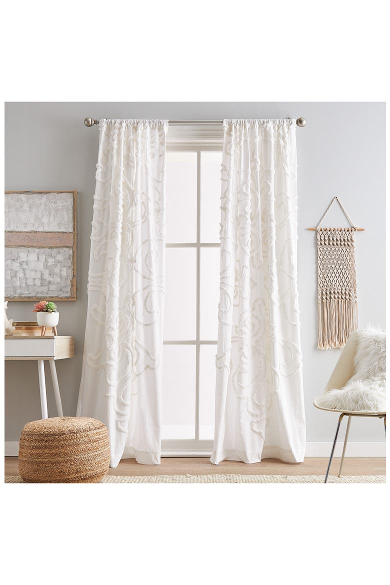 Gates Set of 2 Tufted Chenille Curtain Panels, Alternate, color, WINTER WHITE
