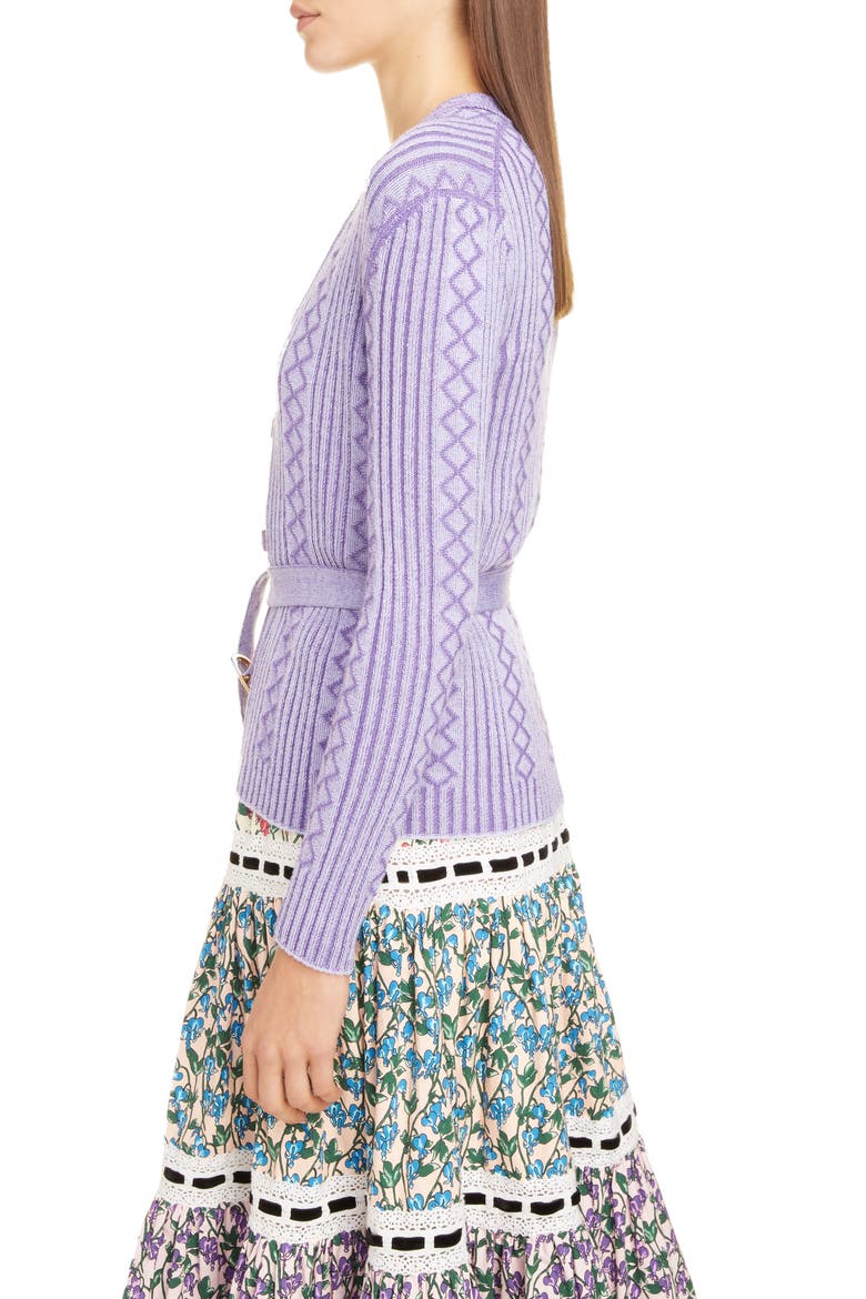 MARC JACOBS Belted Diamond Rib Stitch Cardigan, Alternate, color, PURPLE MELANGE