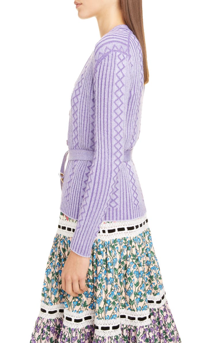 Runway Marc Jacobs MARC JACOBS Belted Diamond Rib Stitch Cardigan, Alternate, color, 