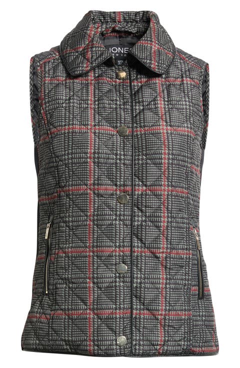Printed Quilted Vest with Faux Leather Trim