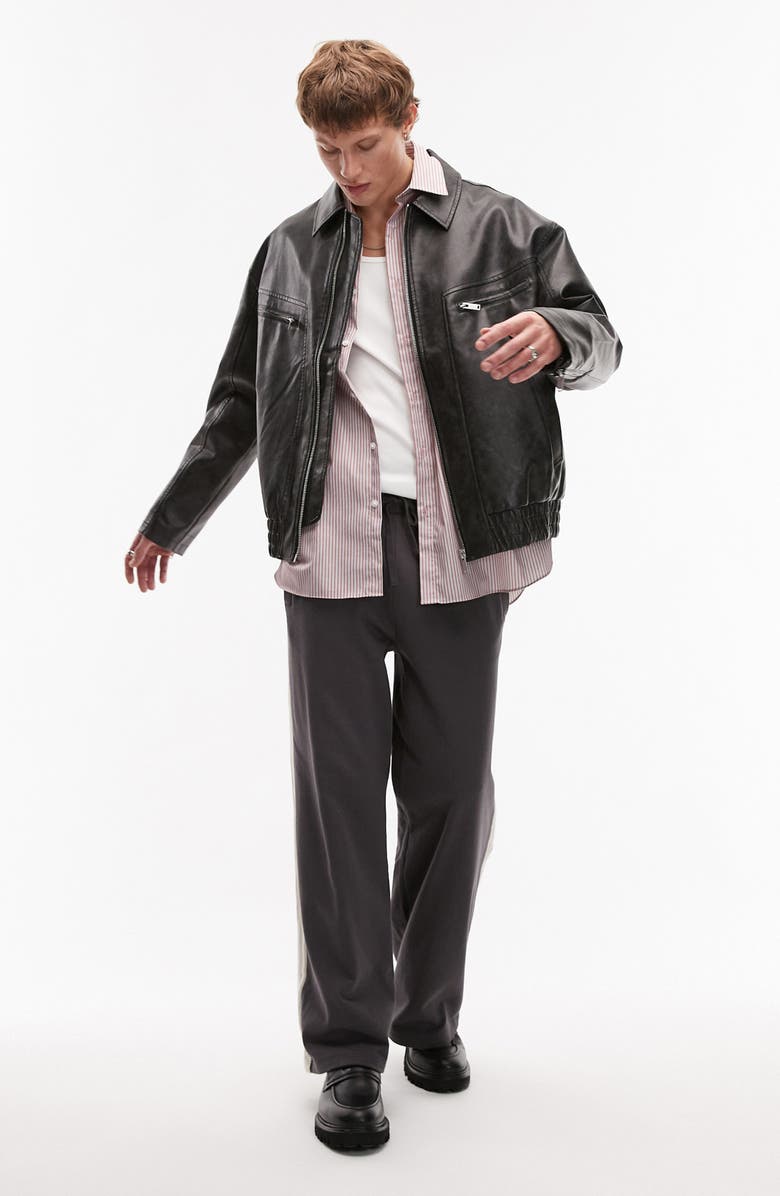 Topman Faux Leather Bomber Jacket, Alternate, color,