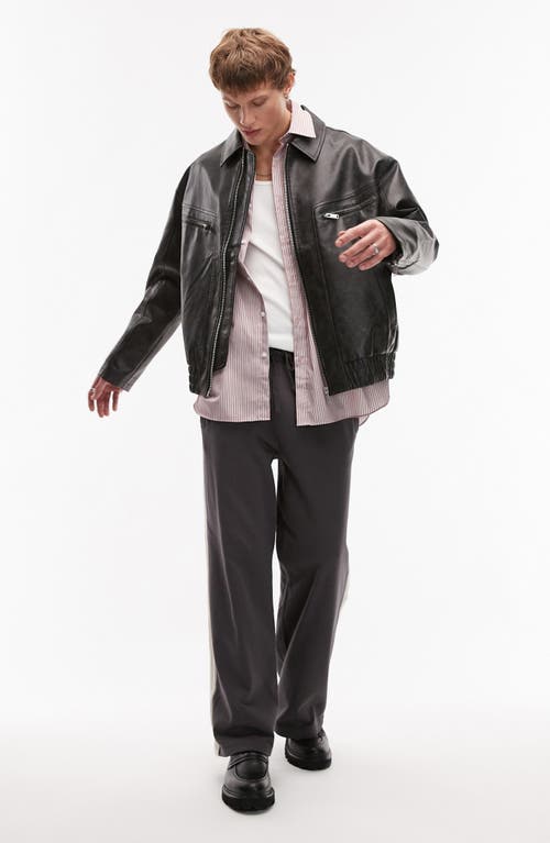 Topman Distressed Faux Leather Oversized Bomber Jacket In Black In Black