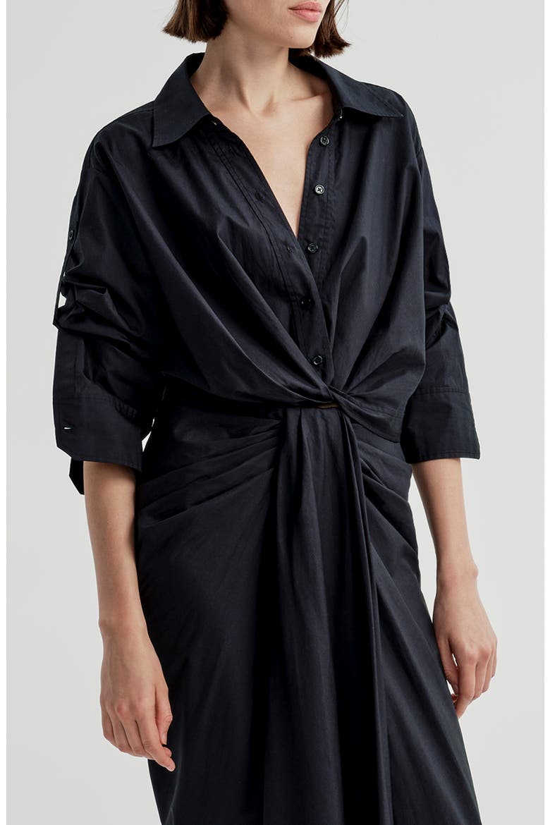 Leo Twist Front Cotton Shirt, Main, color, EVENING BLUE