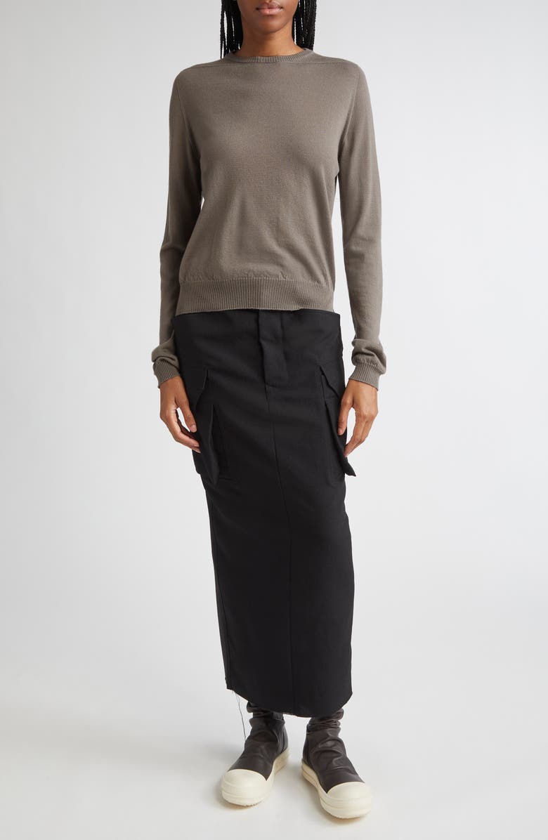 Rick Owens Firbanks Virgin Wool Twill Cargo Skirt, Alternate, color, Black