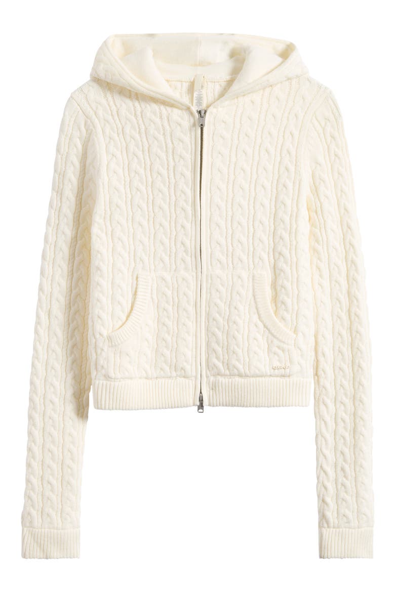 Sweater Knit Cable Zip-Up Hoodie, Main, color, IVORY