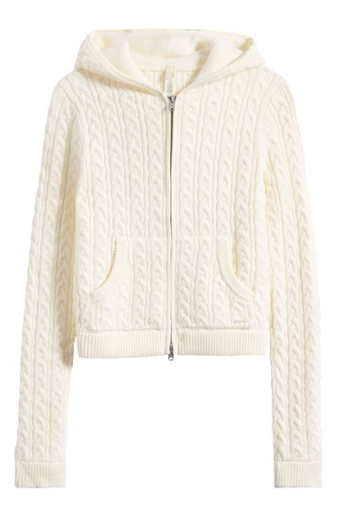 Sweater Knit Cable Zip-Up Hoodie