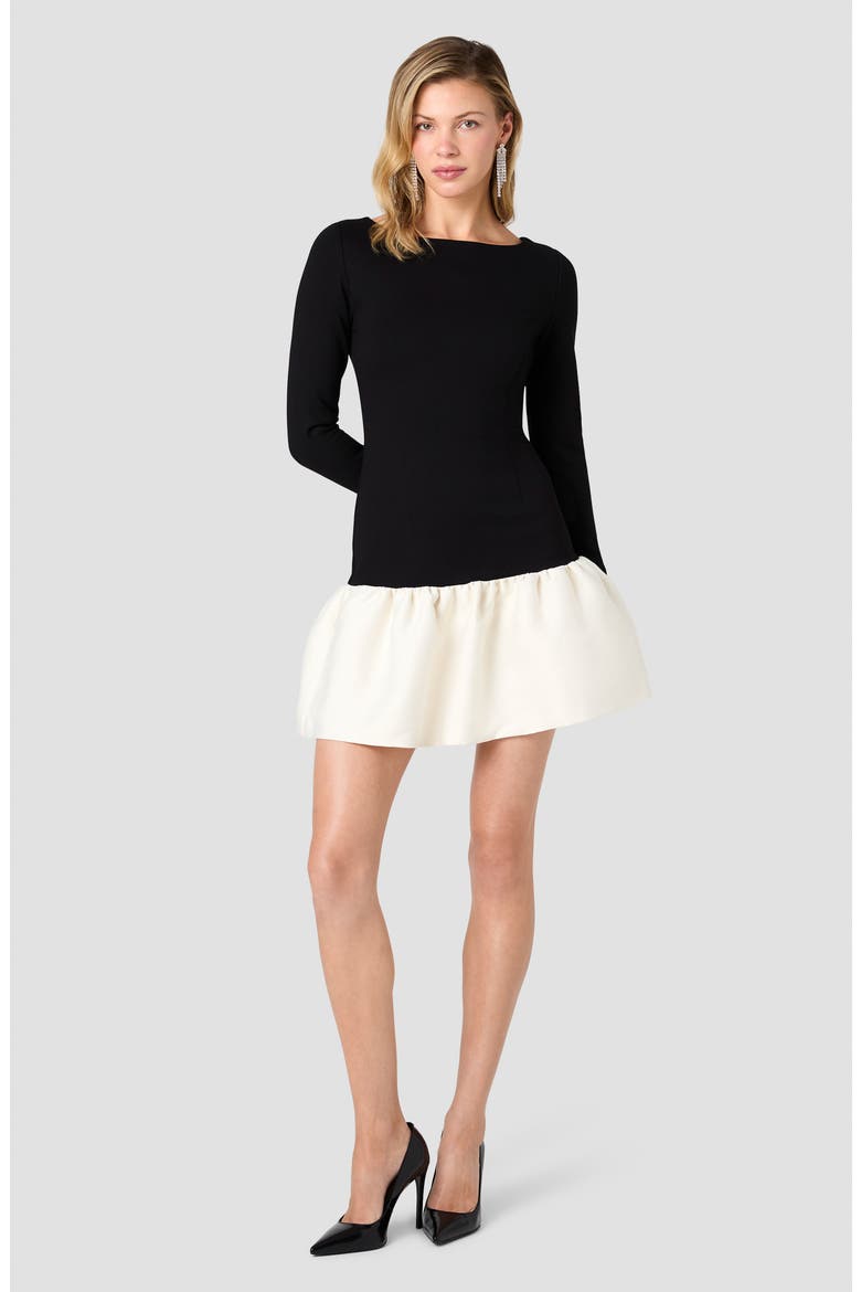 Cleo Ponte Combo Structured Long Sleeve Minidress, Alternate, color, BLACK WITH PORCELAIN CREAM